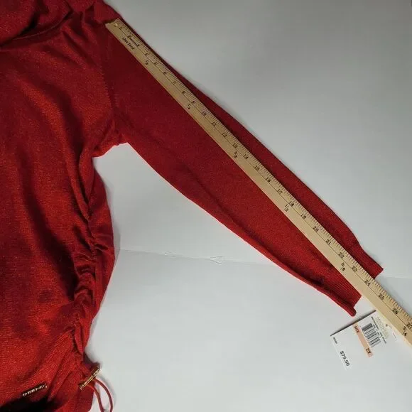 Michael Kors Sweater Women's Red Metallic Ruche Sides Cowl Neck Pullover Sz 2X - Picture 9 of 12